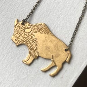 Gold Buffalo Necklace on Brass Chain